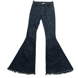Saints & Hearts Women's Dark Blue Striped Bell Bottoms Flare Jeans Size M